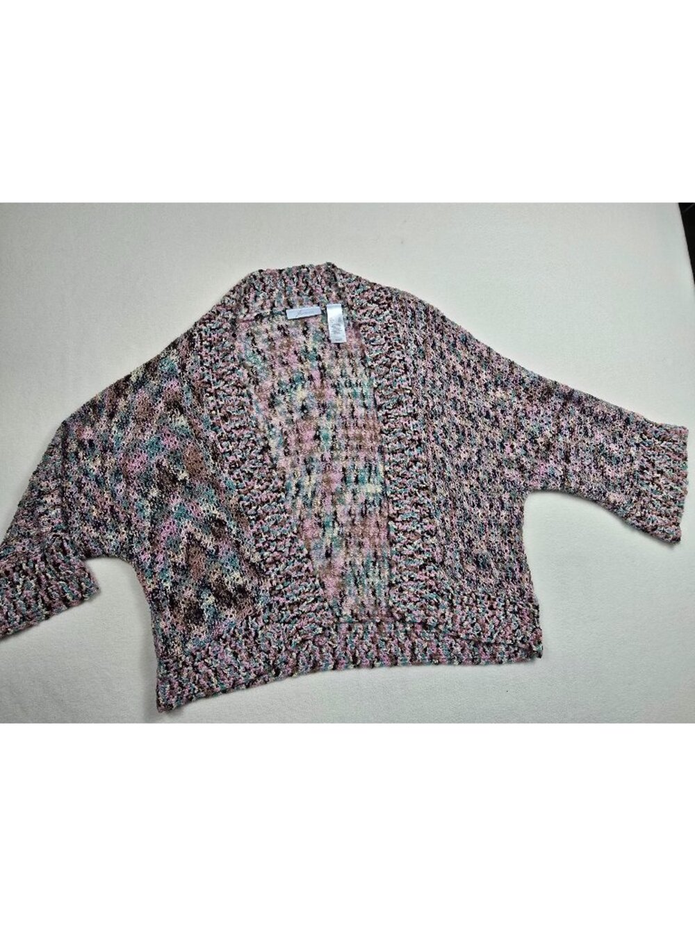 JH Collectibles Womens XL Multicolor Open Knit Cropped Cardigan Sweater